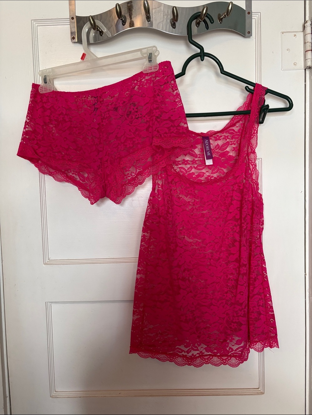 Adore Me Women’s Lace Tank Top & Boyshort Set Fuchsia Pink Size L